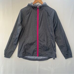 ASICS Charcoal Full Zip Running Packable‎ Jacket Windbreaker Hoodie Size Medium